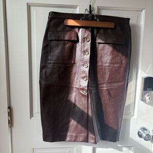 Ann Taylor Dark Brown Leather Button-Front Pencil Skirt NWOT Size 10P